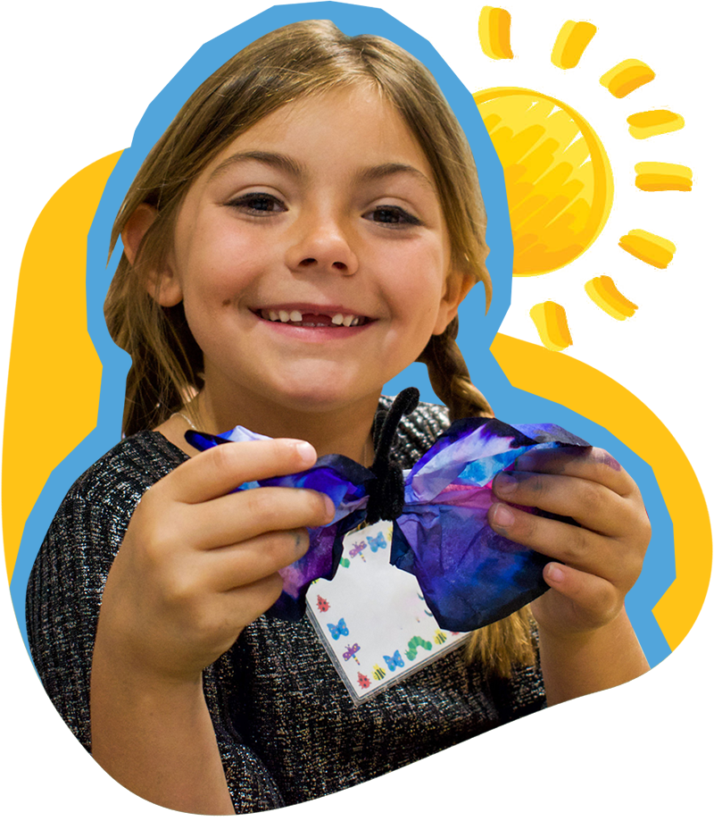 membership-arts-and-crafts-kid little girl at SDCDM playing with butterfly she crafted