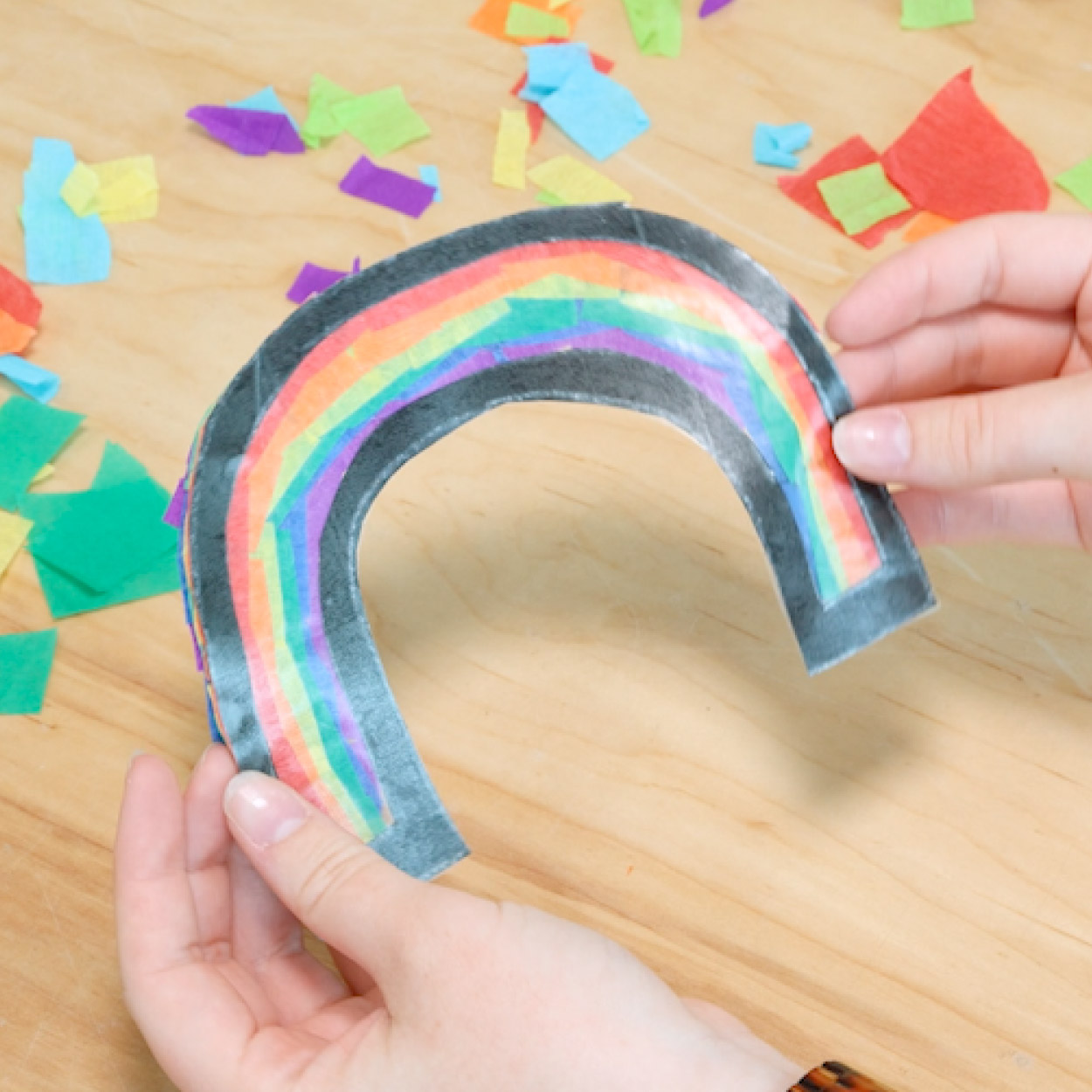 Tissue paper rainbow suncatcher