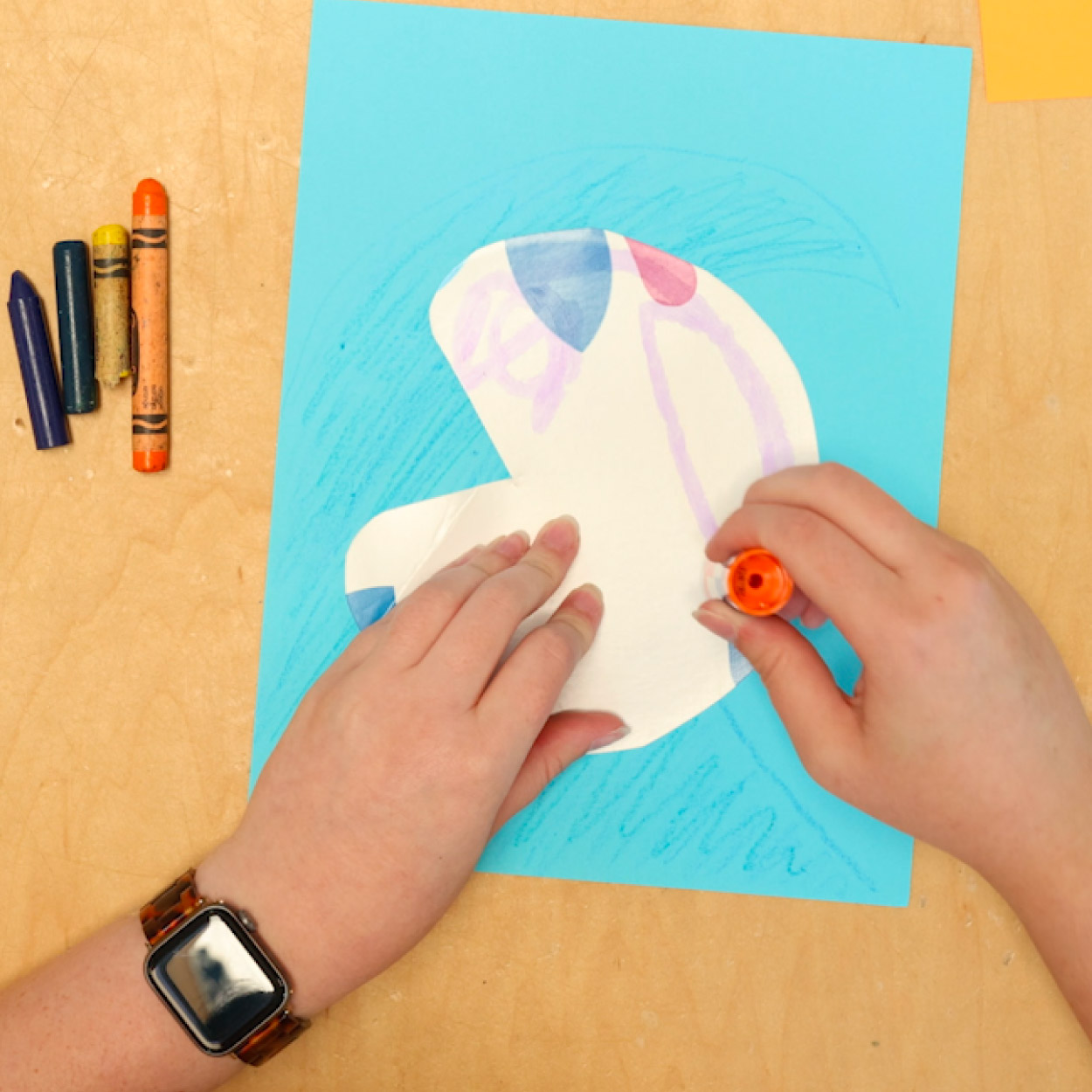 Glue paper plate to paper