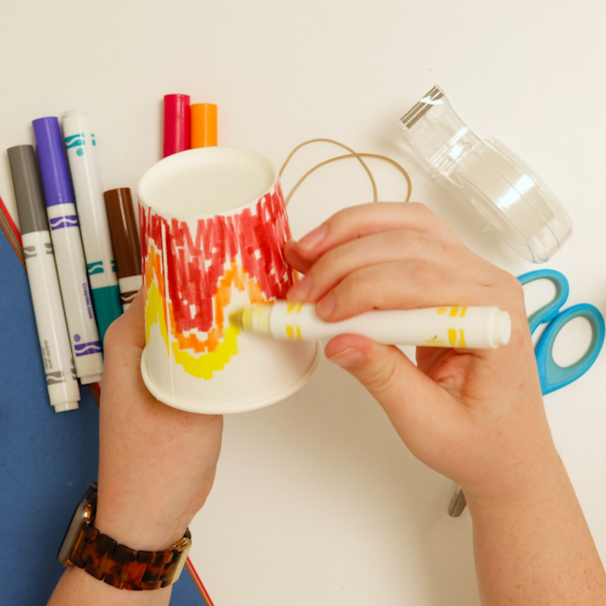 Paper cup colored to look like fire