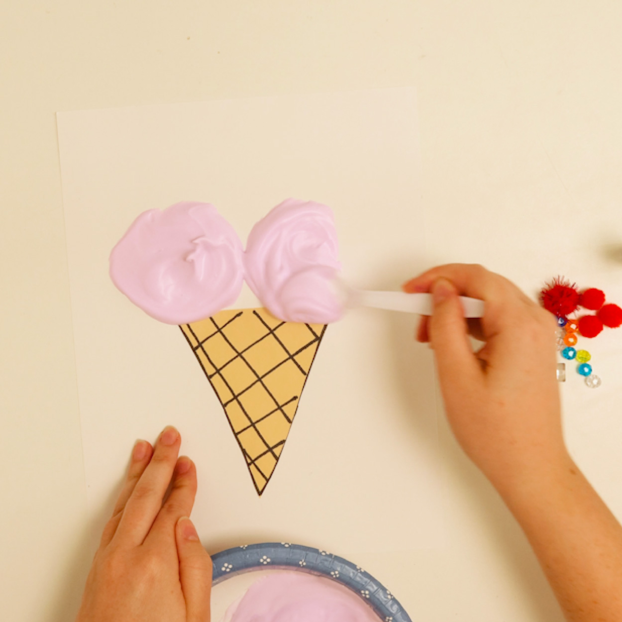 Add puffy paint ice cream to the cone