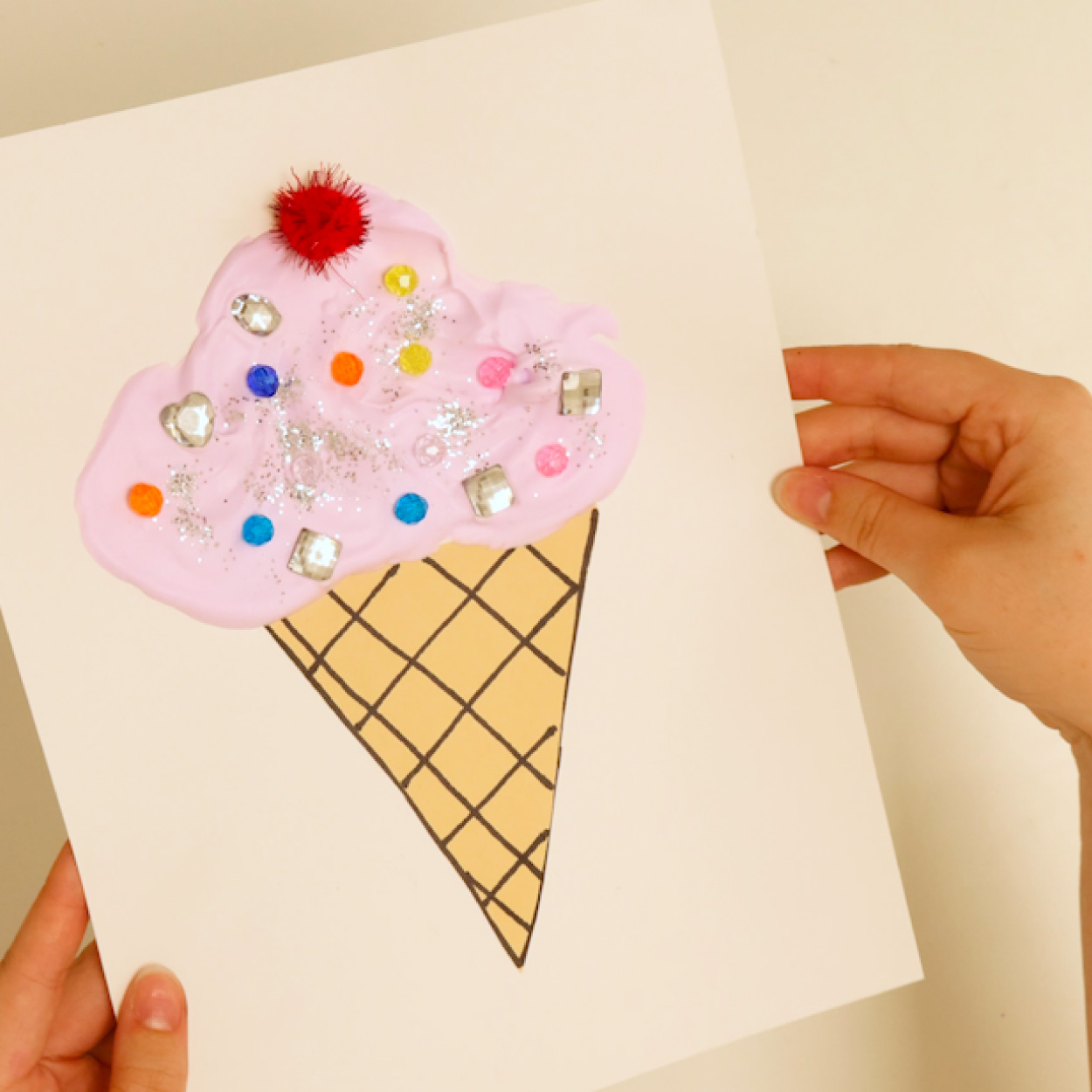 ice cream step-13 Finished puffy paint ice cream cone.